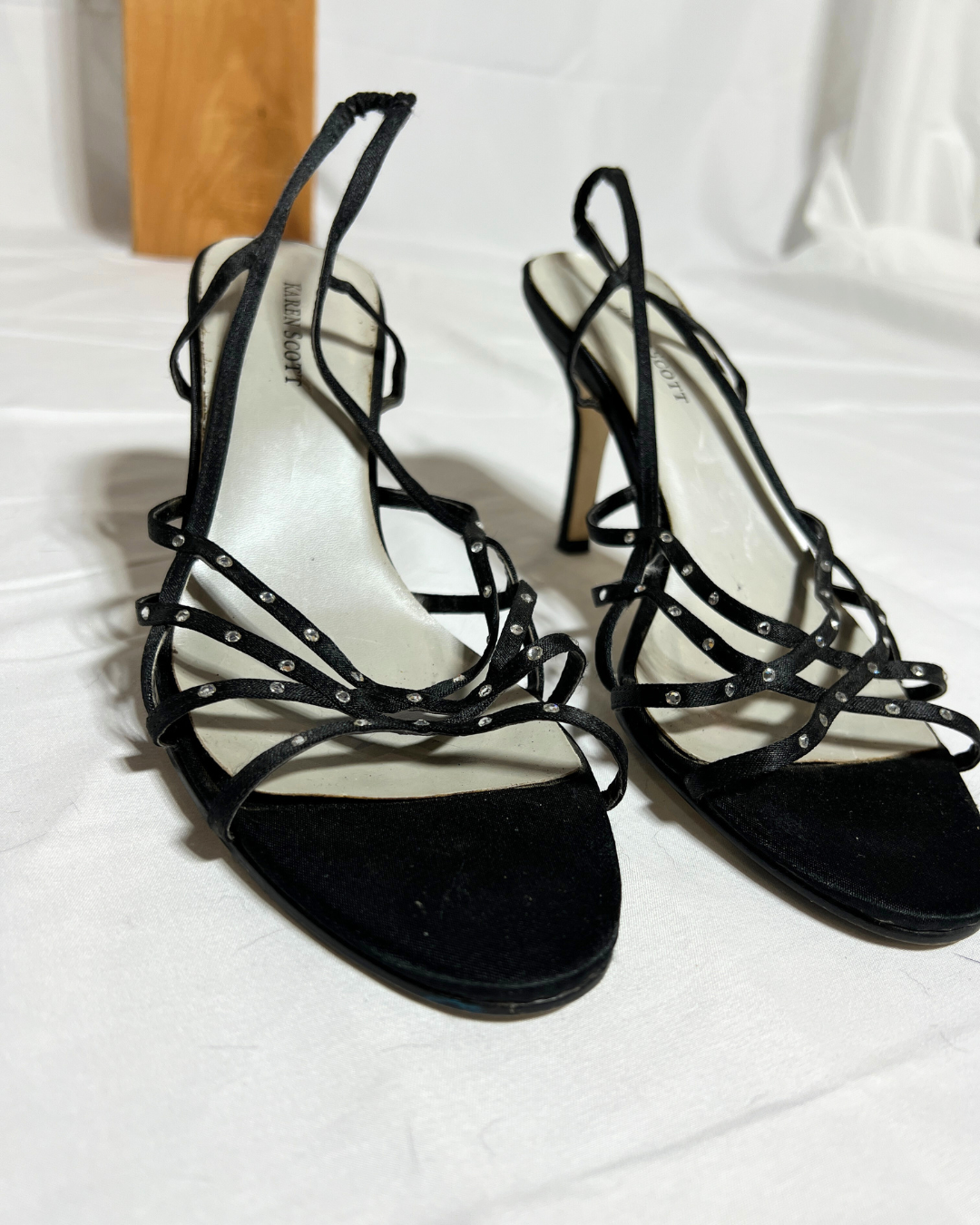 Karen Scott Strappy Black Rhinestone Heels / 9