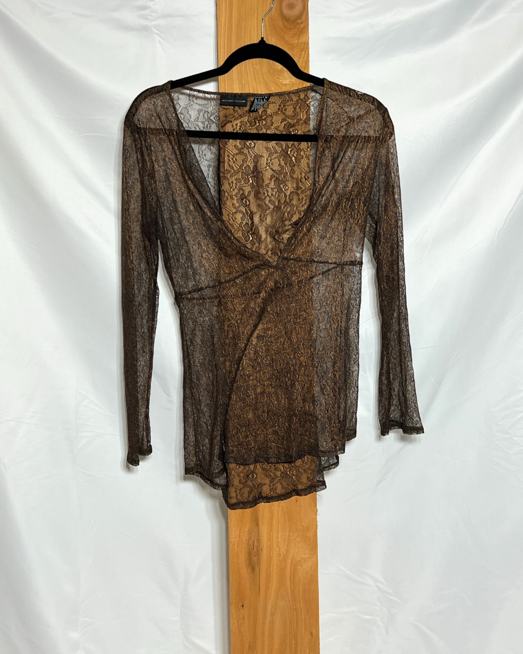Sheer Chocolate Lace Wrap Top / Medium