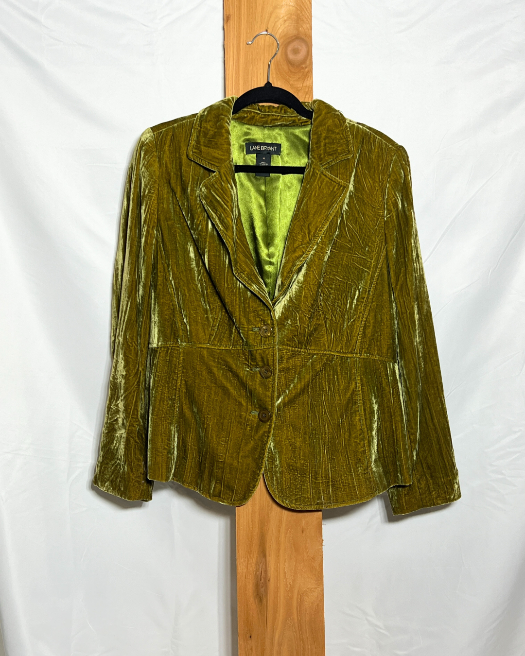 Lane Bryant Olive Crushed Velvet Blazer / Large