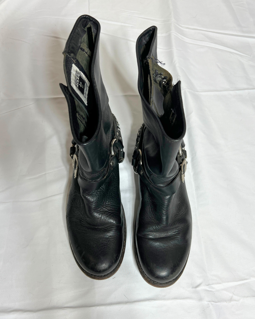 Frye Black Leather Harness Boots / 8.5