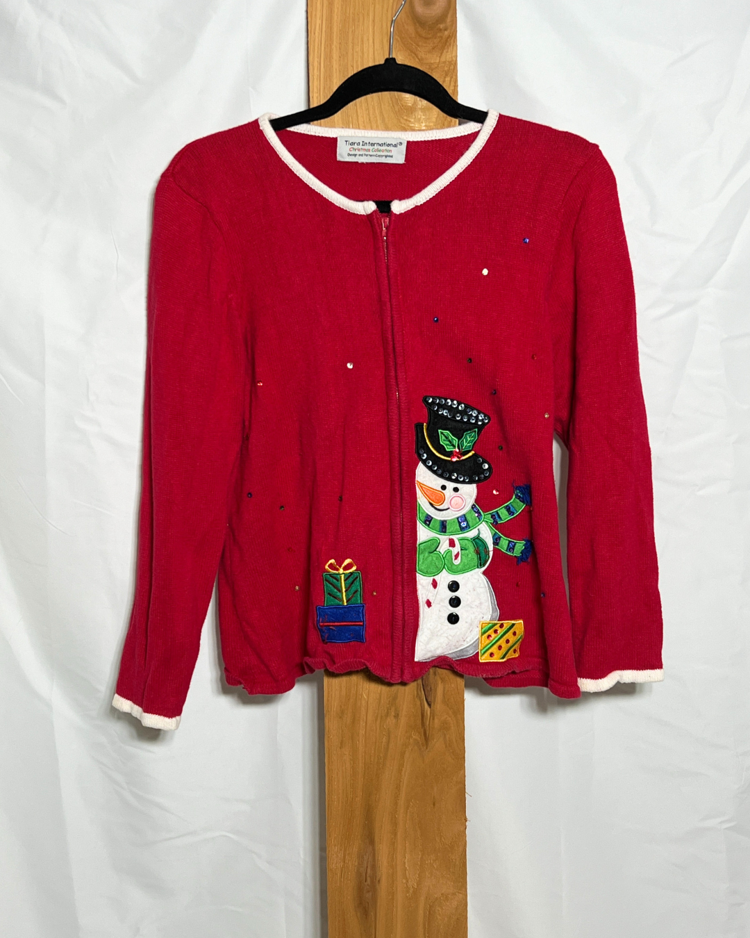 Vintage Snowman Christmas Cardigan / Medium