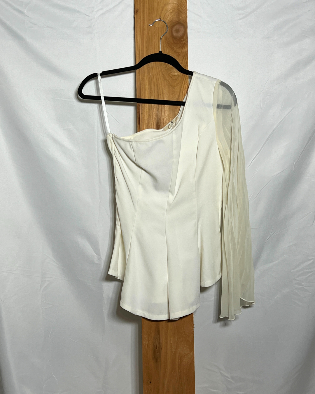 Ivory One-Shoulder Draped Blouse