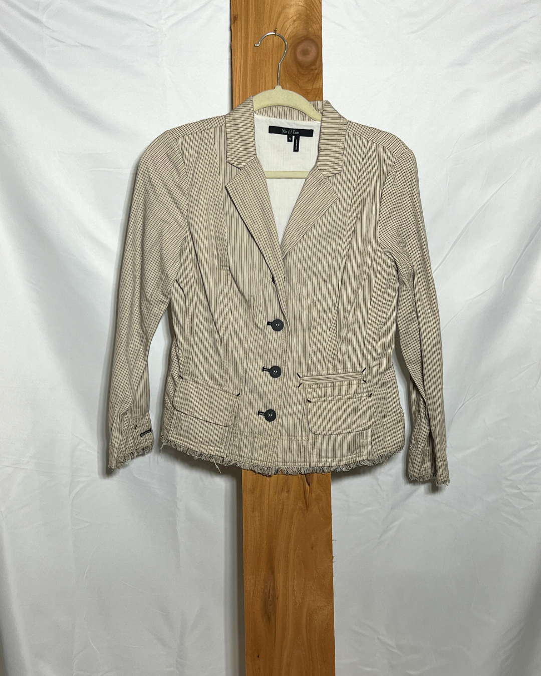 Beige Pinstripe Casual Blazer / Small
