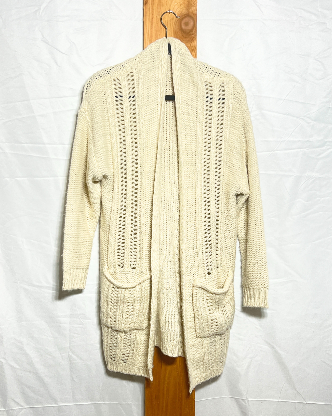 Cream Chunky Knit Open-Front Cardigan / Medium