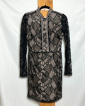 Black Geometric Lace Long-Sleeve Mini Dress / Small