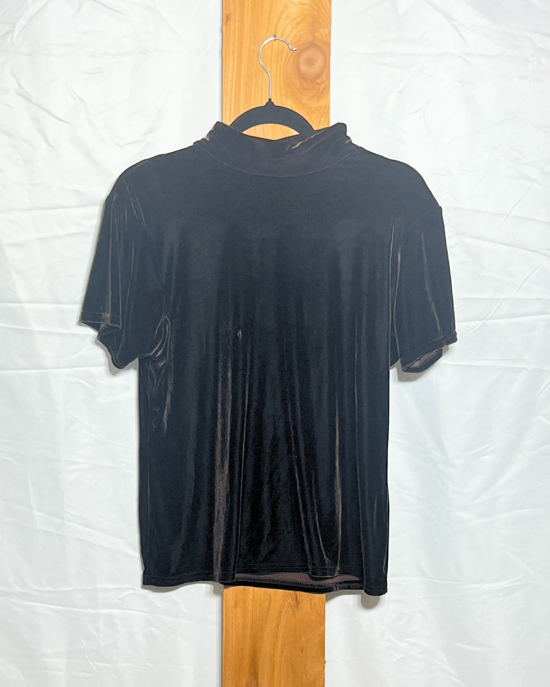 Brown Velvet Mock Neck Short Sleeve Top / XL