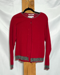 Vintage Red Knit Cardigan & Tank Set with Metallic Trim / XL