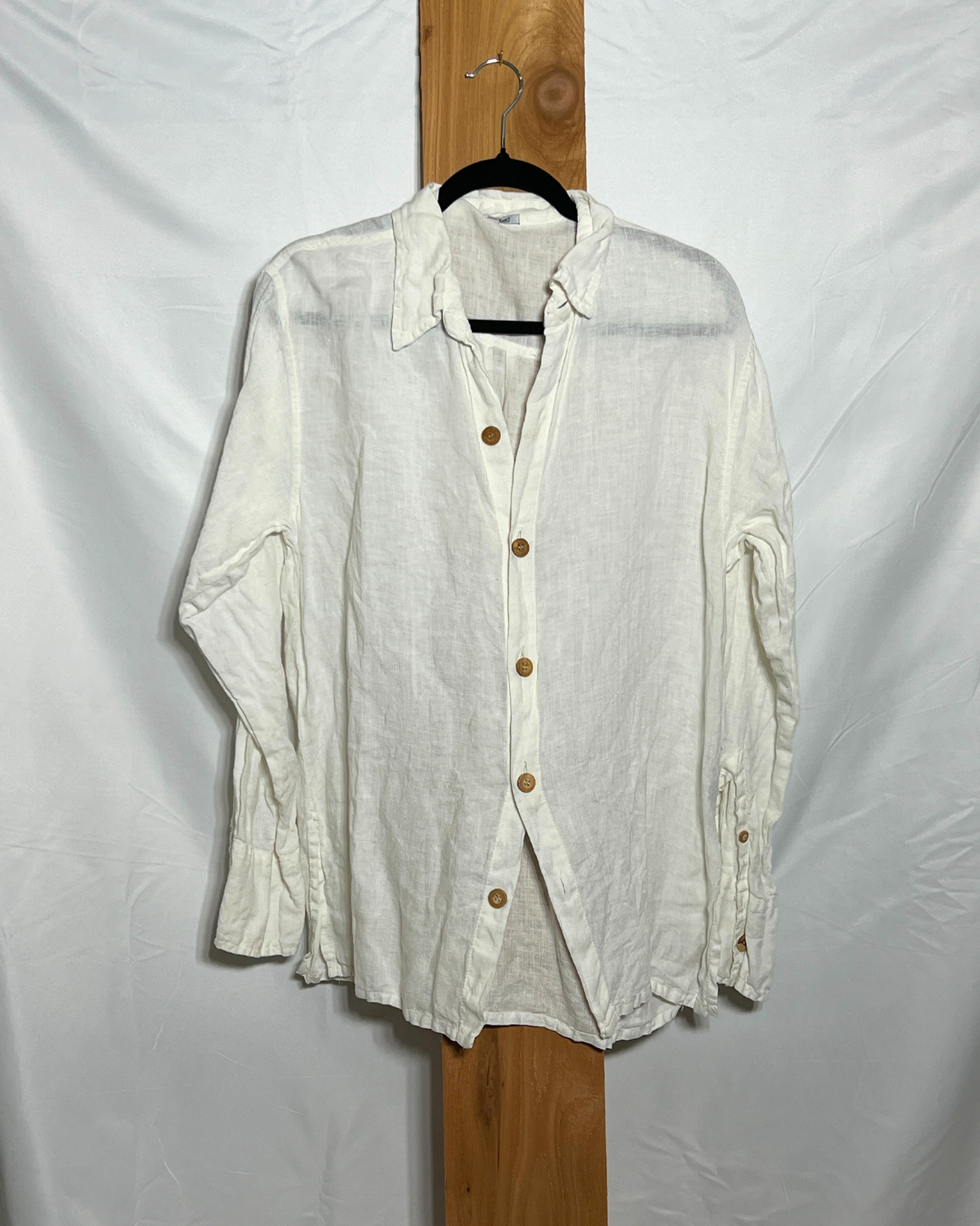 Oversized Ivory Linen-Blend Button Down / XL