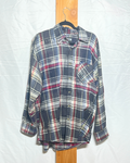 Distressed Plaid Flannel Button-Up Shirt / Large