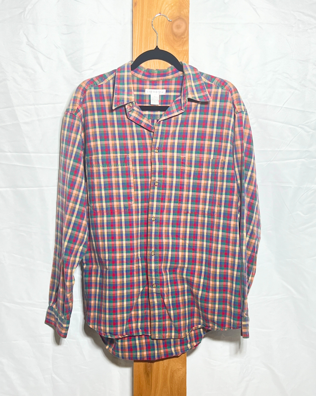 Vintage Multicolor Plaid Button-Up Shirt / Large