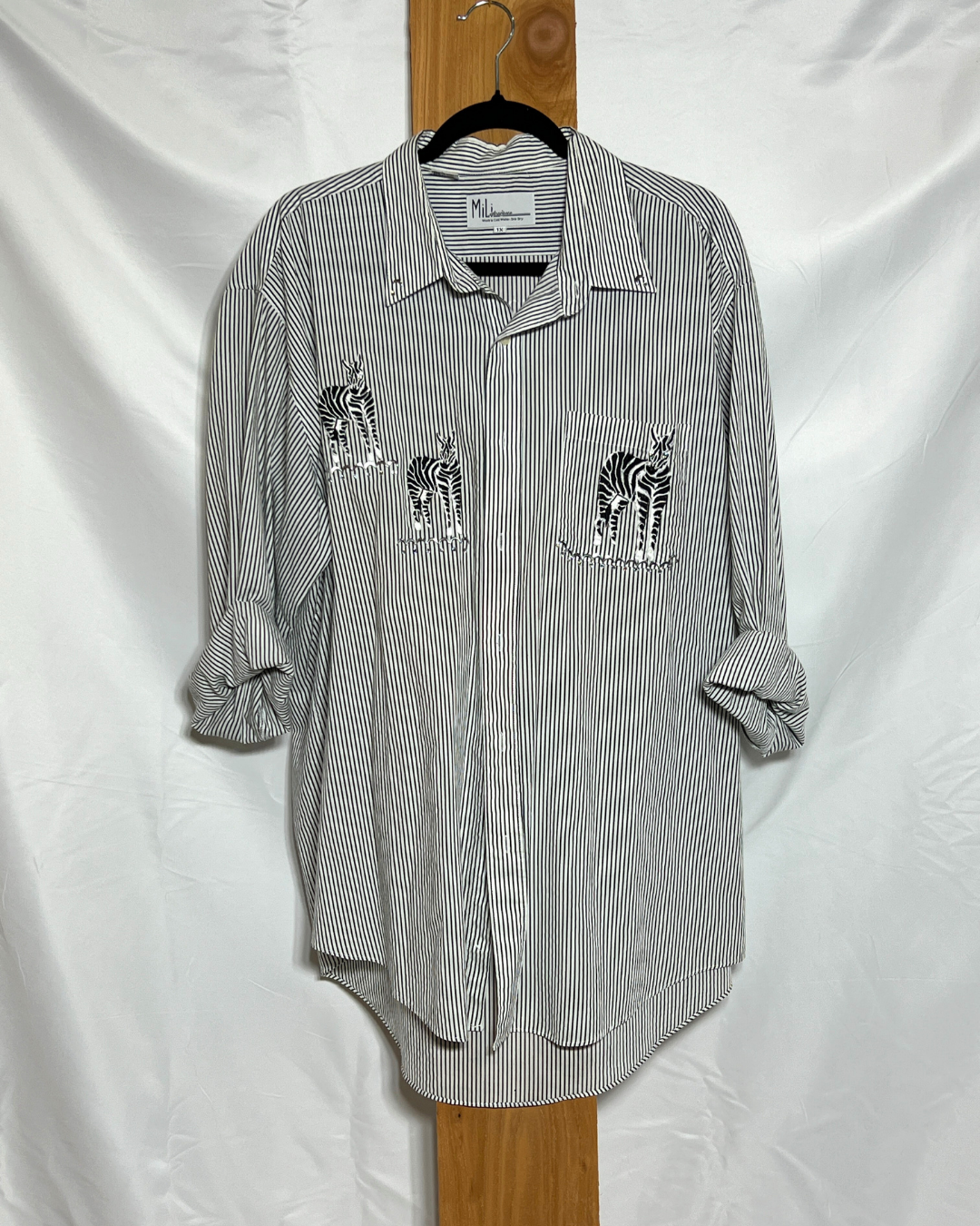 Striped Button-Up with Zebra Embroidery / XL