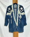 Vintage Western Fringe Denim Jacket with Metallic Stars / Large