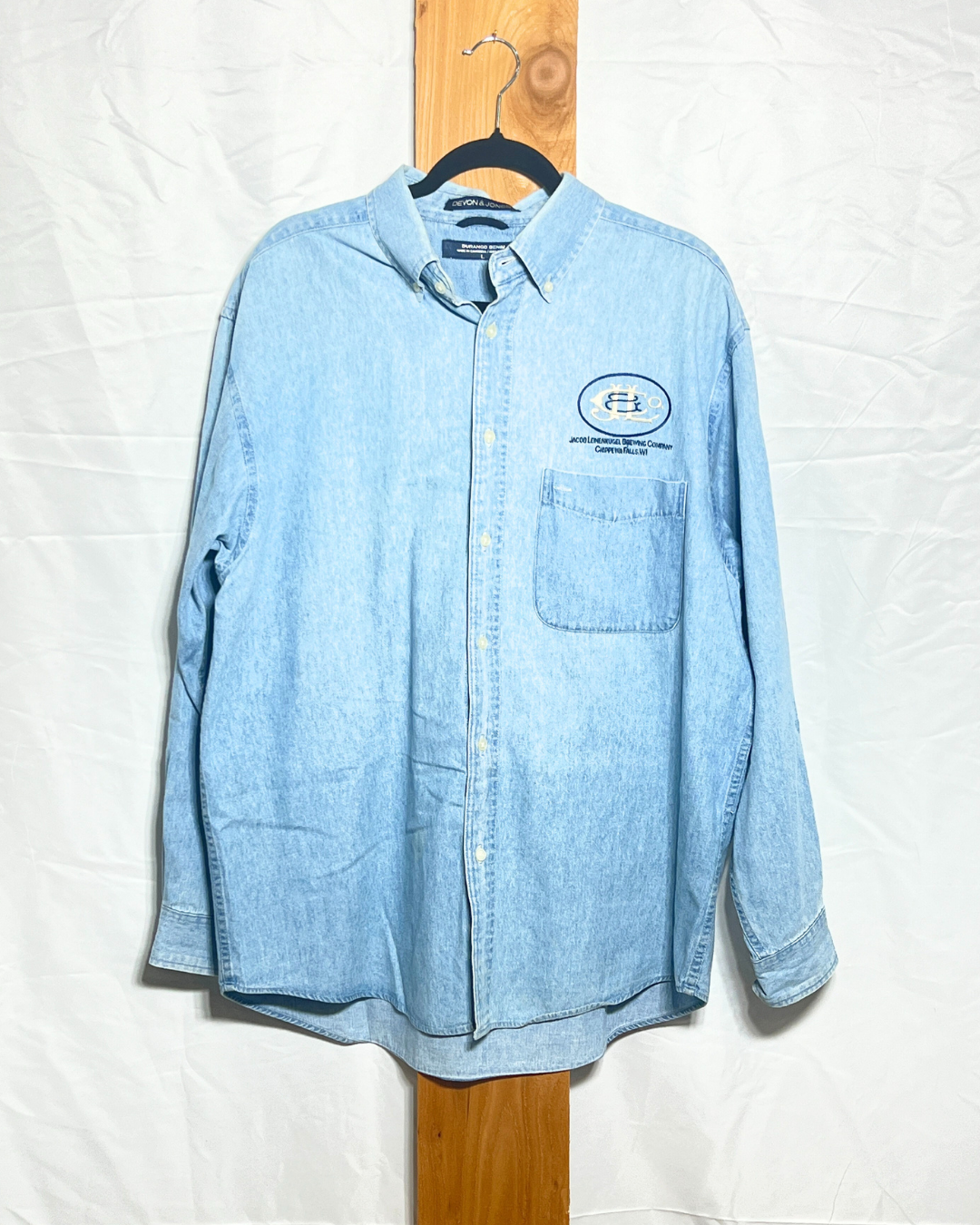 Vintage Embroidered Denim Button-Up Work Shirt / Large