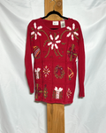Vintage Red Christmas Sweater with Embroidered Holiday Motifs / Medium