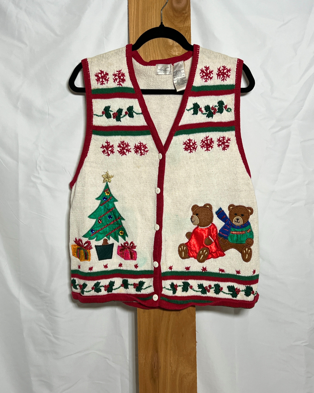 Vintage Christmas Teddy Bear Sweater Vest / XL