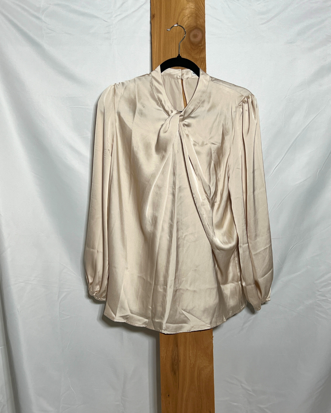 Champagne Satin Tie-Front Blouse / Large