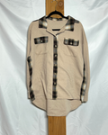 Plaid-Trim Waffle Knit Button-Up Top / XL