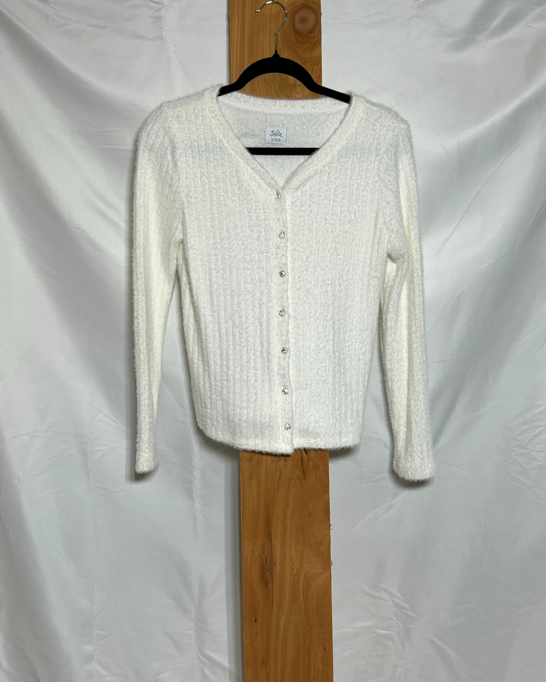 Vintage Ivory Fuzzy Button-Up Cardigan / Small
