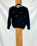 Black Fuzzy Floral Embroidered Sweater / Small