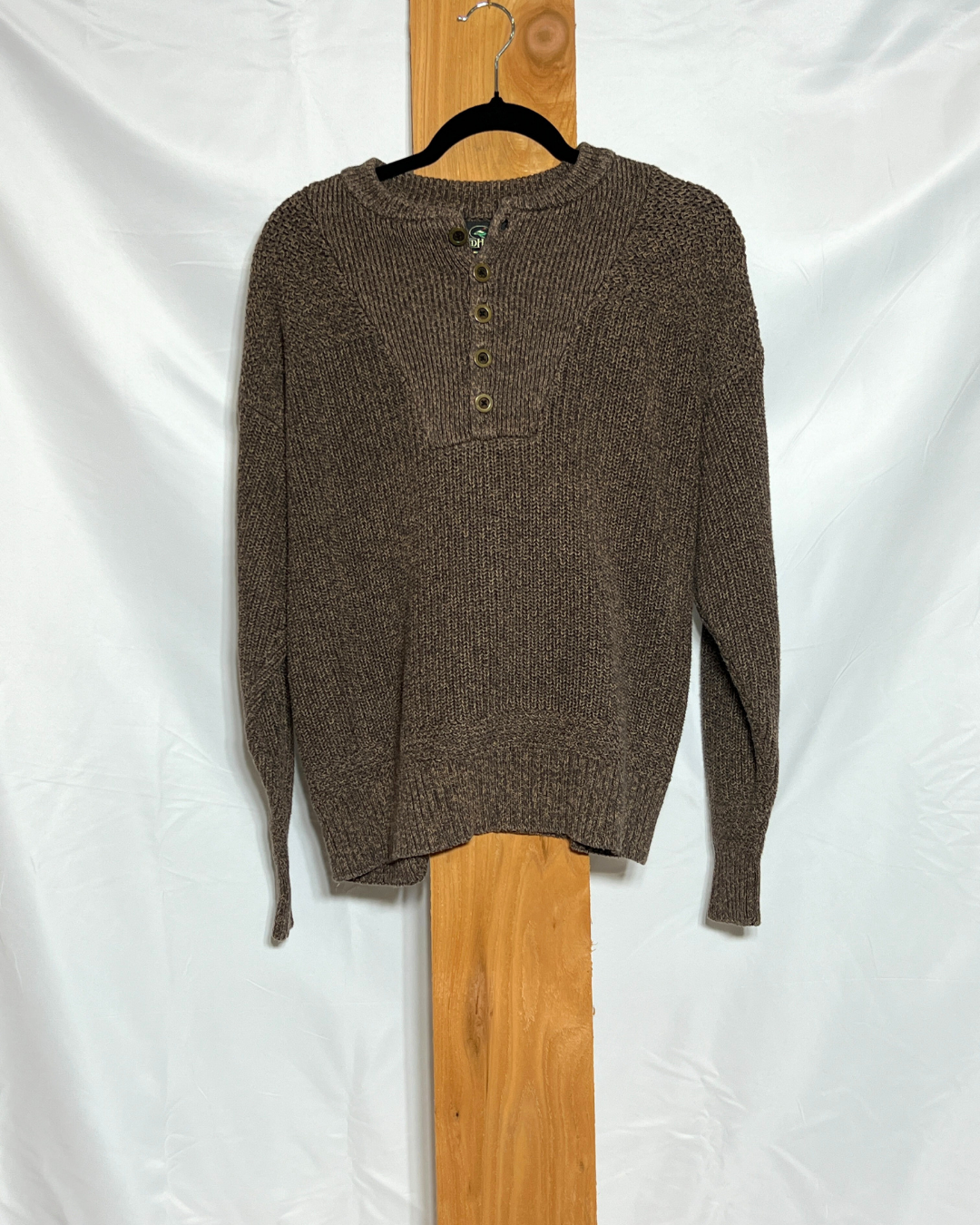 Vintage Chunky Brown Henley Sweater / Large