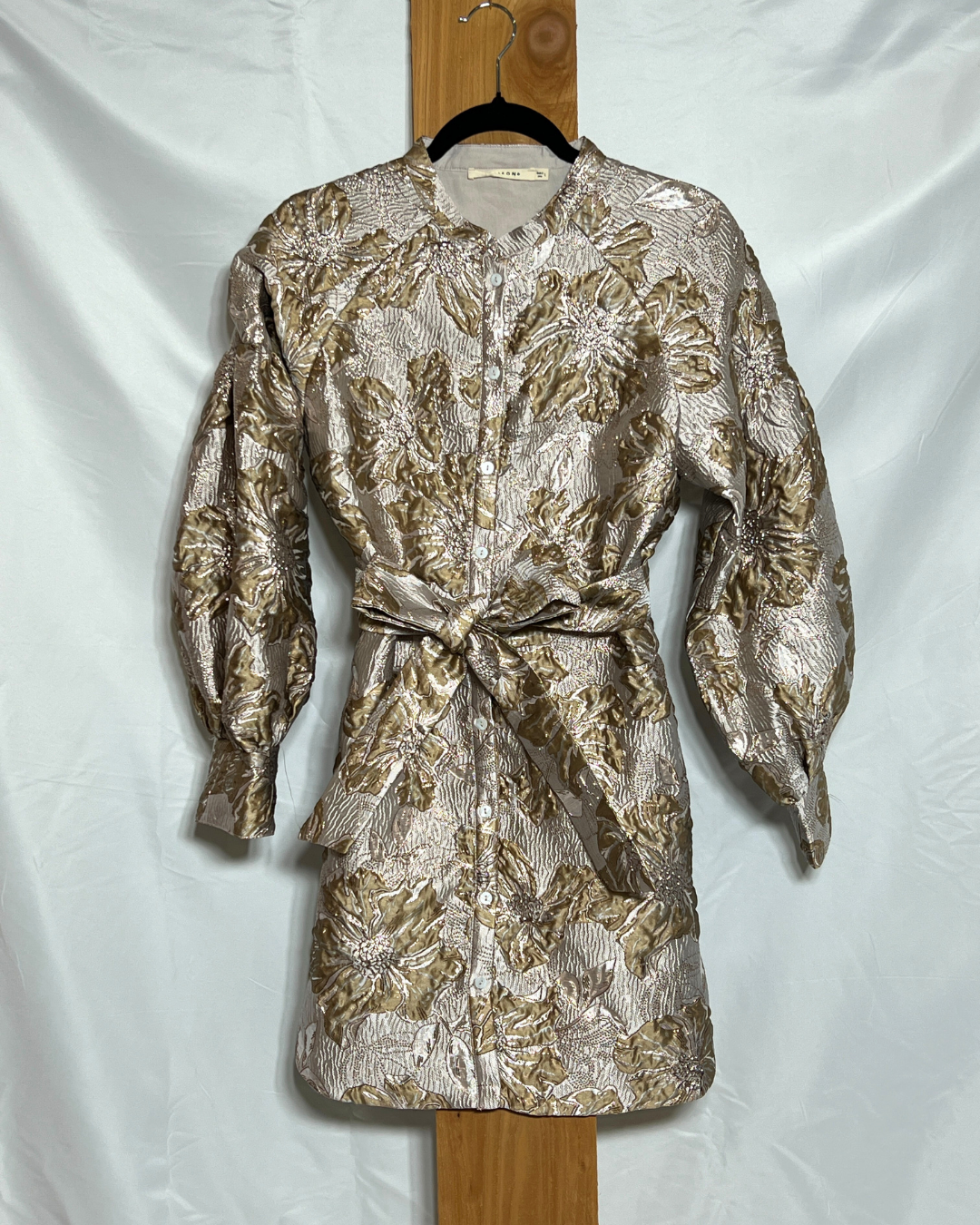 Gold Metallic Floral Jacquard Dress / Medium