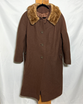 Vintage Brown Wool Coat with Fur Collar / Medium