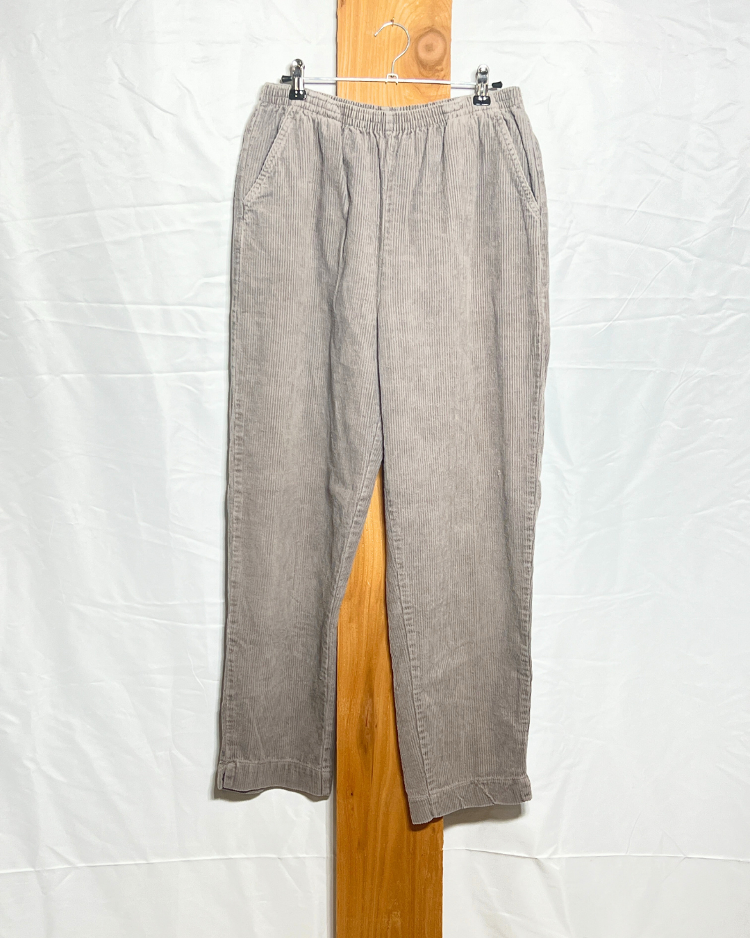 Vintage Gray Corduroy Elastic-Waist Pants / Small