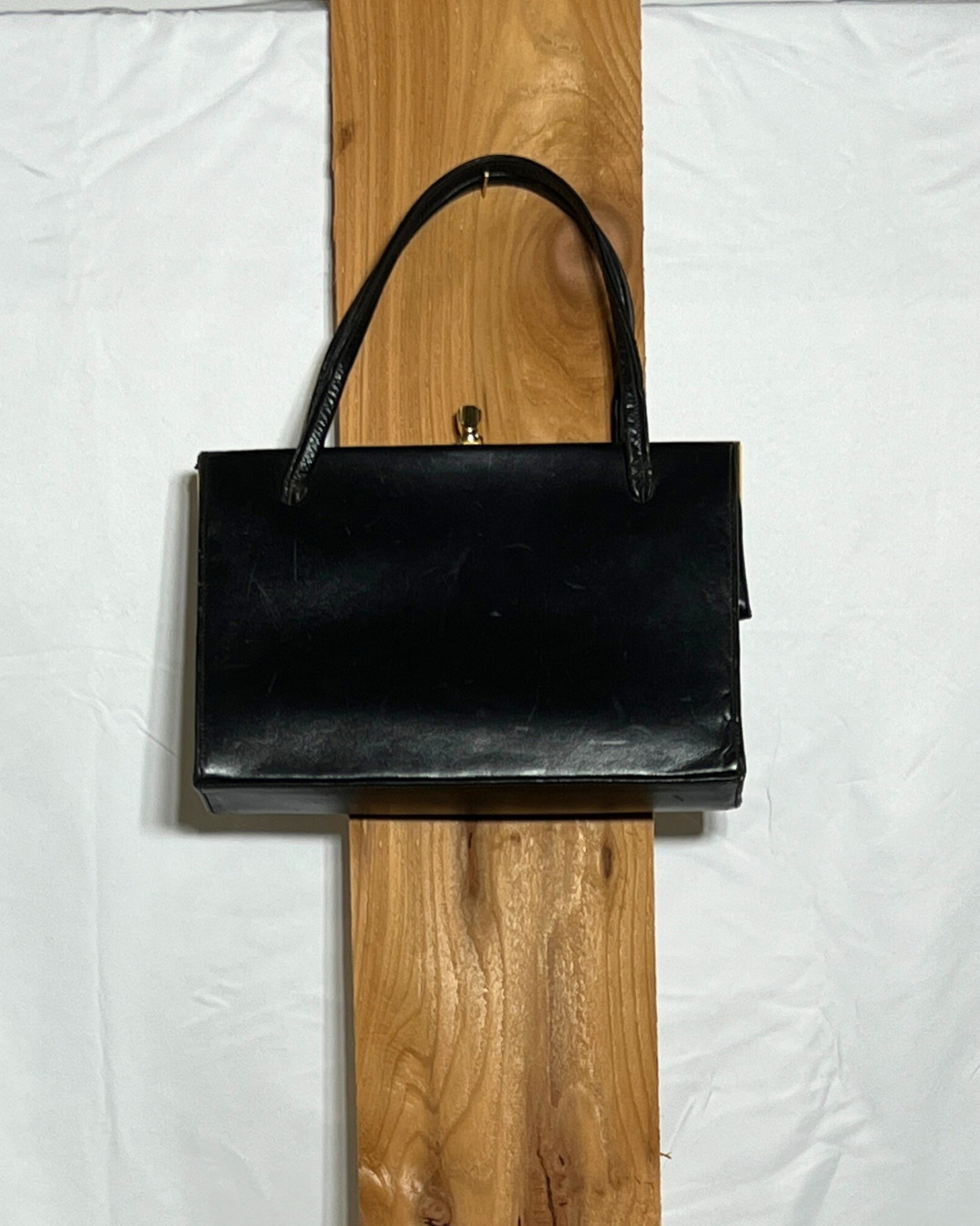 Vintage Black Leather Top-Handle Bag
