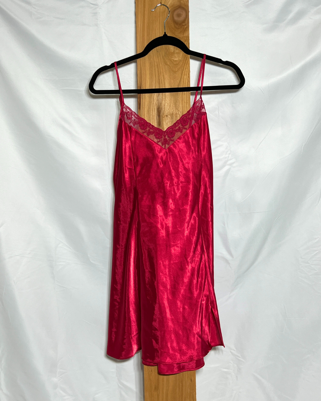 Red Satin Slip with Lace Detail / Medium