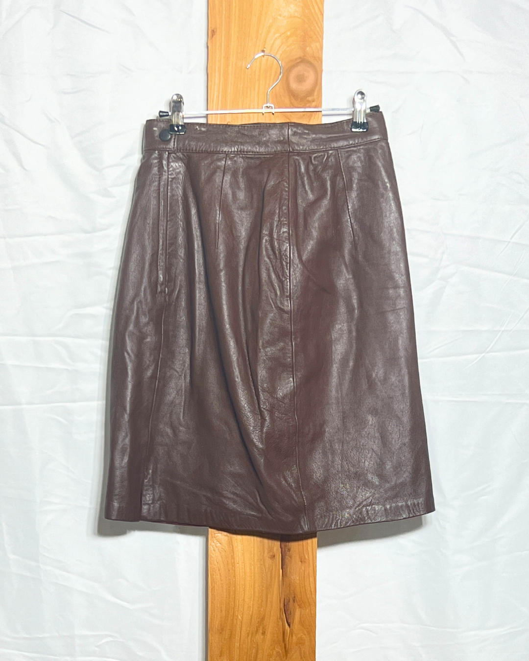 Vintage Brown Leather Mini Skirt / Small