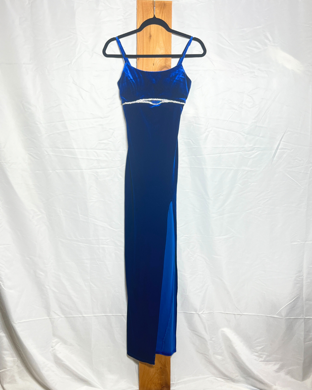 Royal Blue Velvet Maxi Dress with Slit / XS