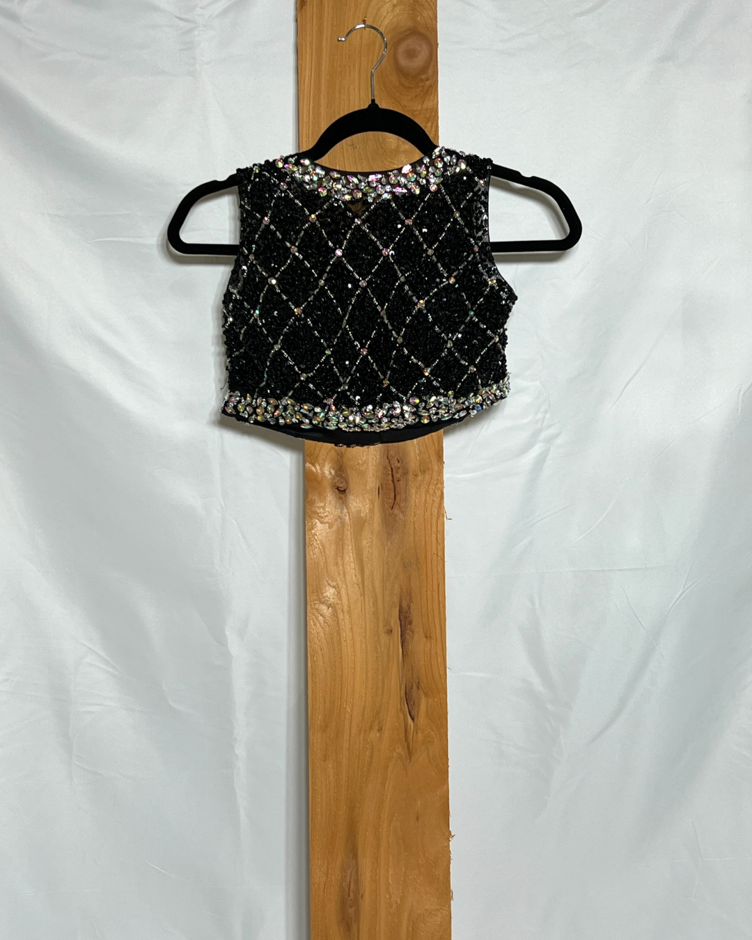 Black Beaded Sequin Crop Top / Medium