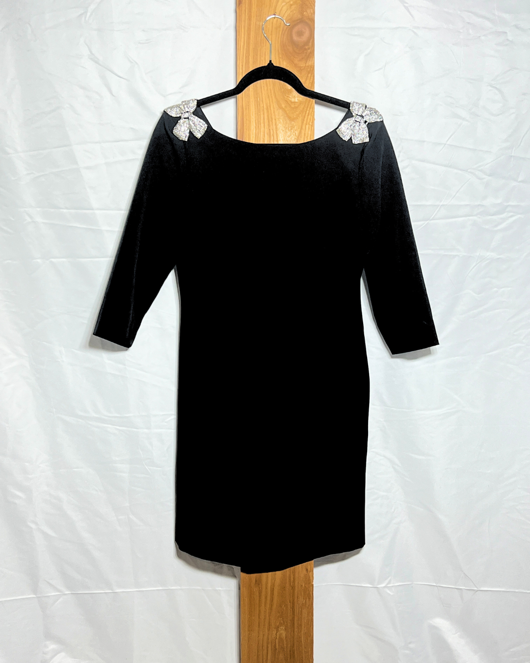 Black Dress with Crystal Bow Shoulders / Small