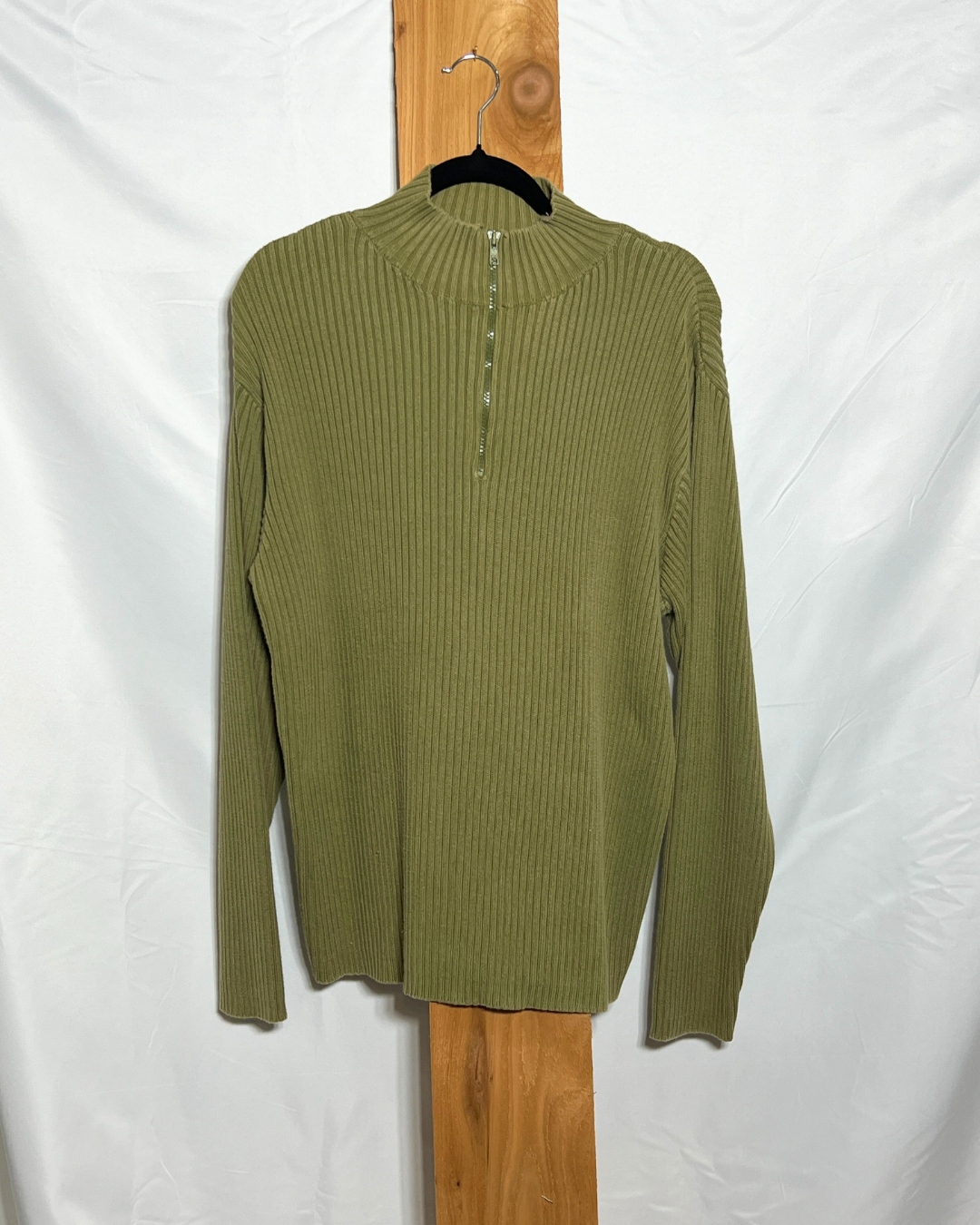 Olive Ribbed Mock Neck Sweater / XL