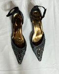 Vintage Beaded Pointed-Toe Ankle Strap Heels / 6