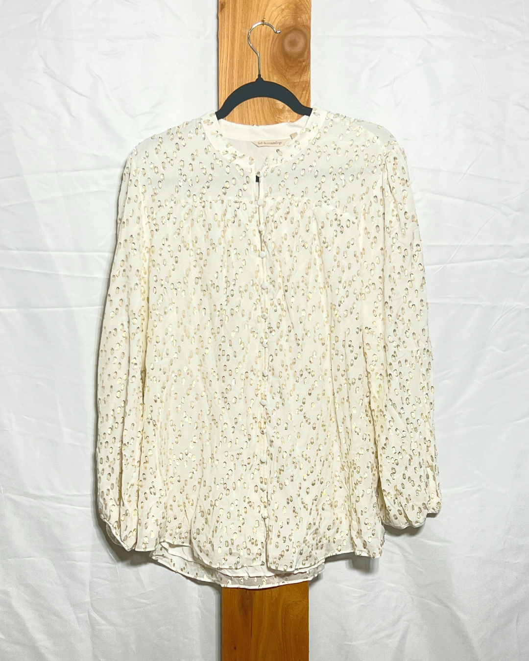 Cream Sheer Blouse with Gold Dot Detail / XL