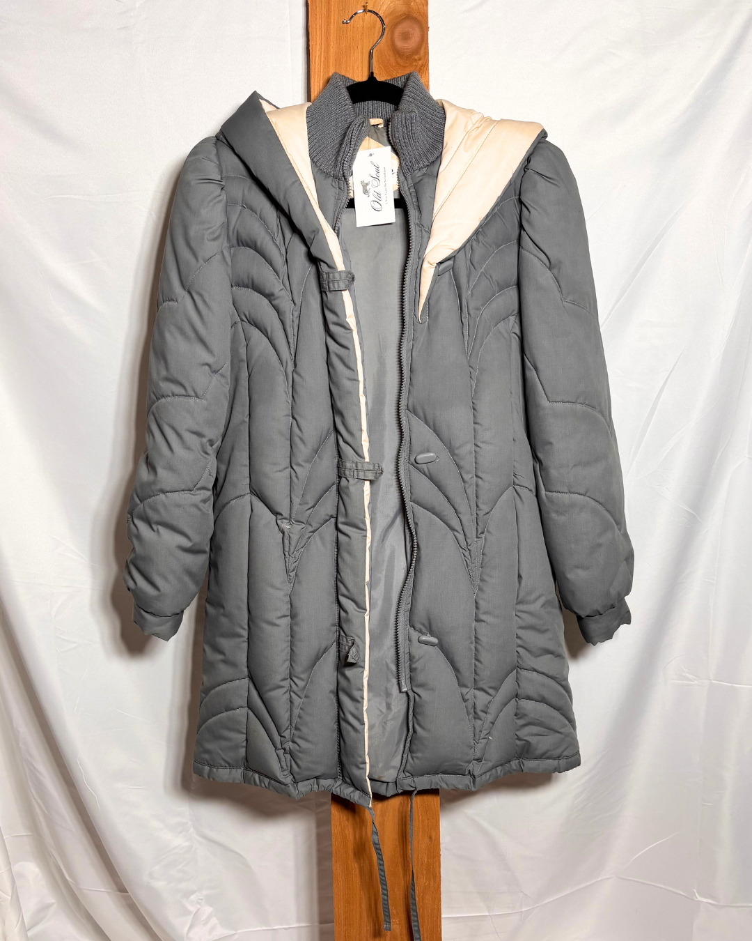 Vintage Gray Quilted Longline Coat / Medium